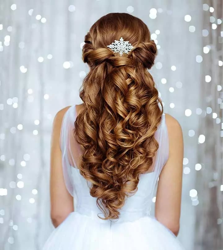 Half-Up With Curls and Ornate Accessory — Simple Wedding Hairstyles for Long Hair