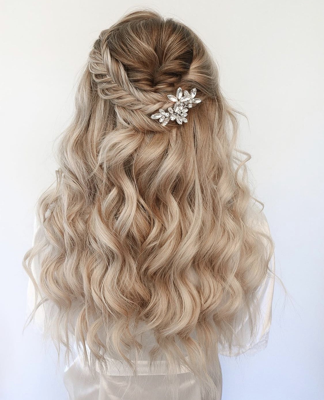 Half-Up With Fishtail Braid — Simple Wedding Hairstyles for Long Hair