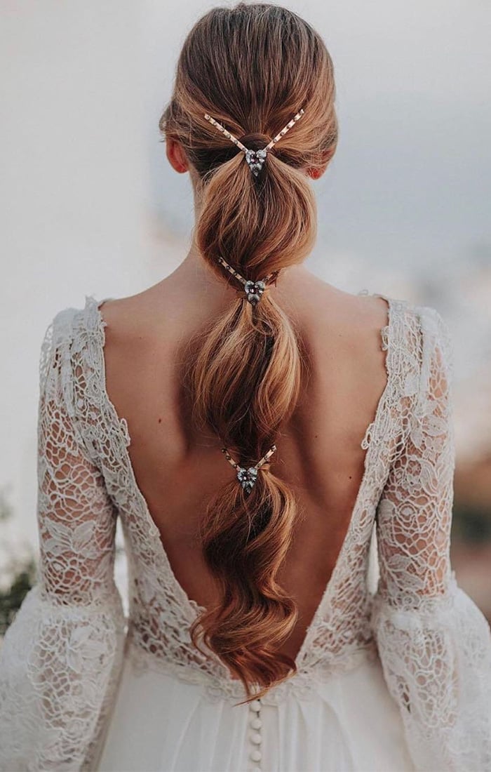 Bubble Ponytail With Decorative Pins — Simple Wedding Hairstyles for Long Hair