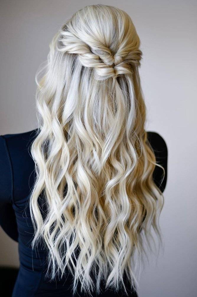 Half-Up With Subtle Twisted Detail, Mid-Back — Simple Wedding Hairstyles for Long Hair