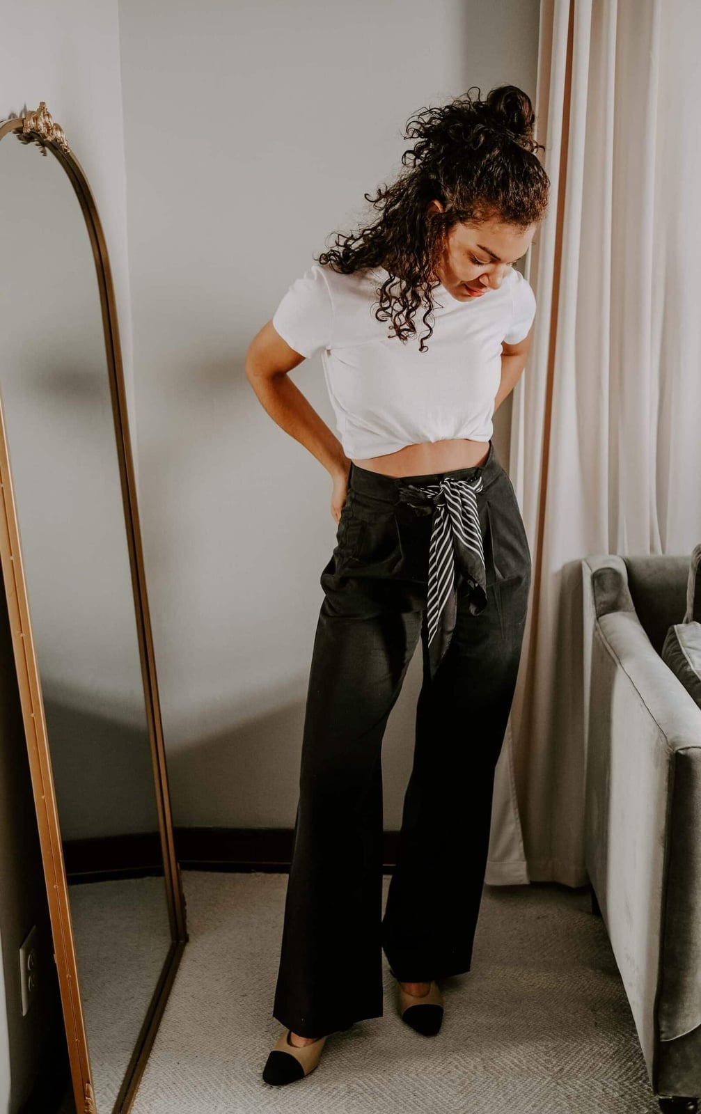 White Cropped T-Shirt with Black Wide-Leg Trousers White Cropped T-Shirt with Black Wide-Leg Trousers — Simple White Top Outfits