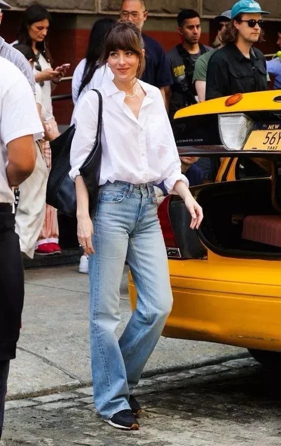 White Button-Down Shirt with Light Wash Jeans White Button-Down Shirt with Light Wash Jeans — Simple White Top Outfits