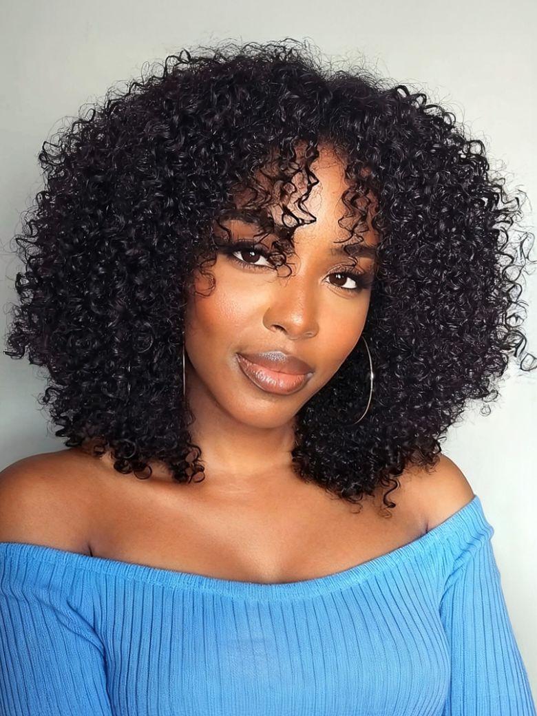 Collarbone Bob With Full Kinky Bangs — Simple Wig Hair