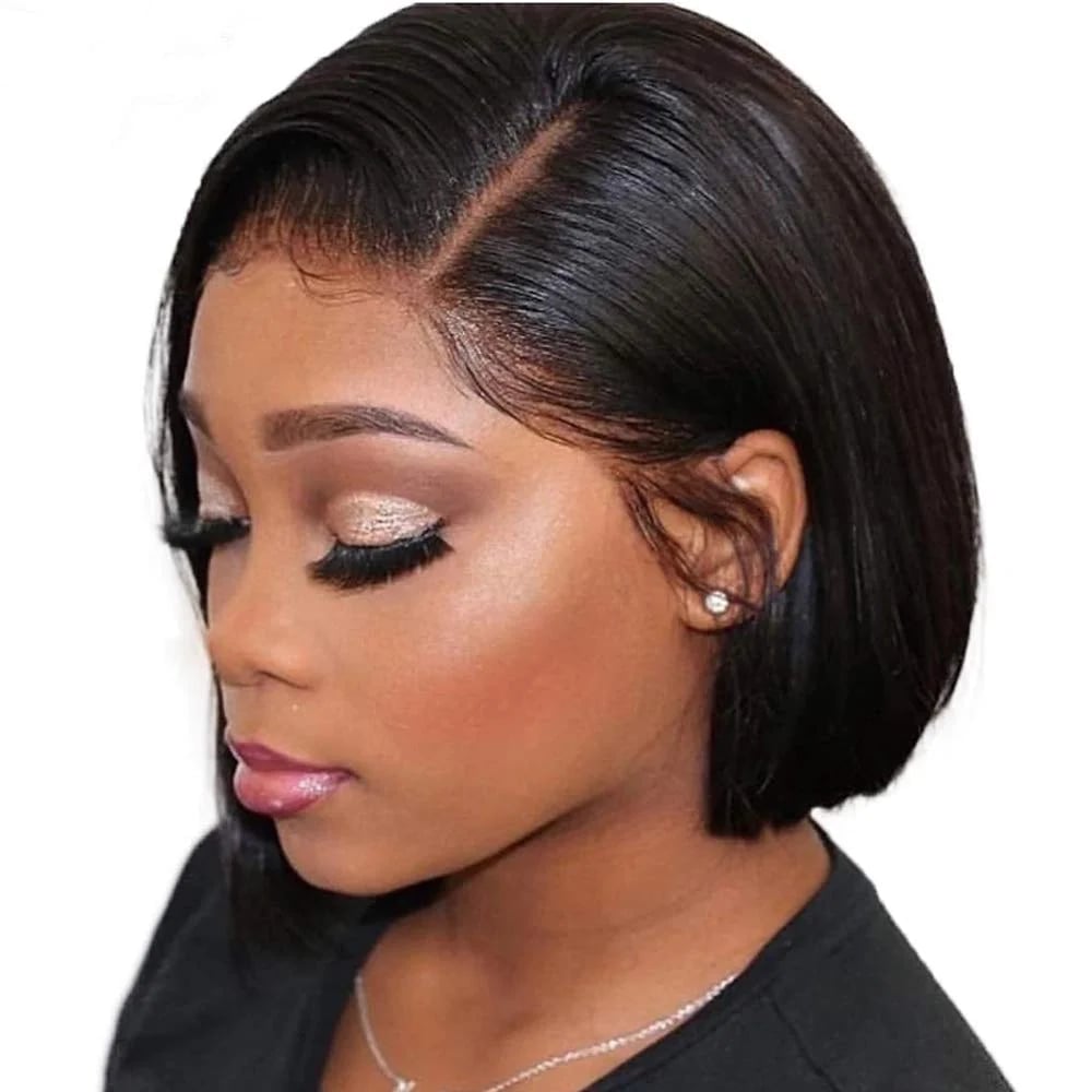 Sharp Chin Length Bob With Side Part — Simple Wig Hair