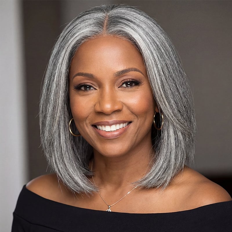 Salt and Pepper Bob With Blowout — Simple Wig Hair