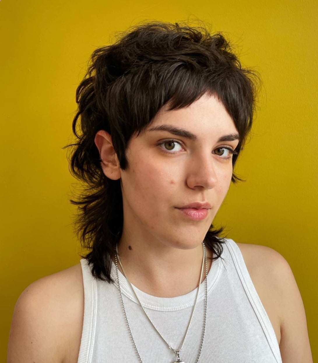Chin Length Dark Brown Wolf Cut With Choppy Layers — Simple Wolf Cut
