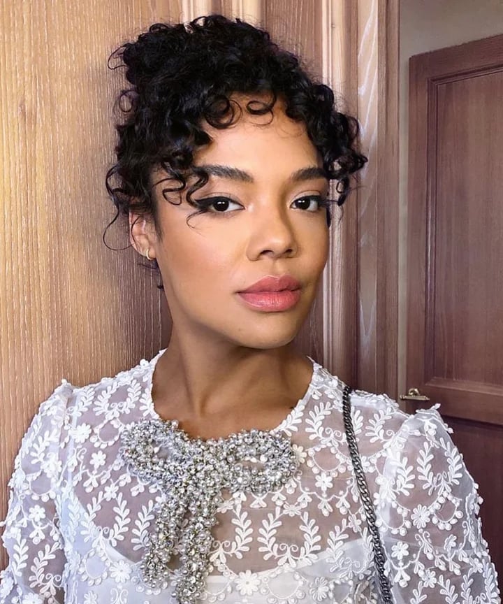 Curly Black Updo With Short Bangs — Simple Y2K Updo