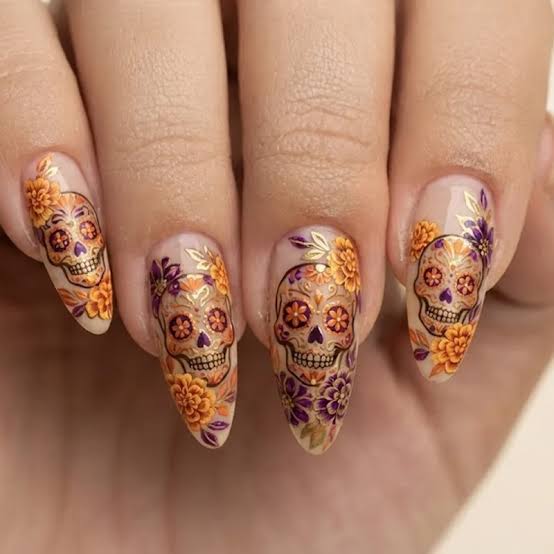 Sheer Nude Medium Almond Sugar Skull Nails