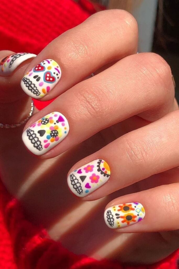 Short Soft Square Pink Skull Nails