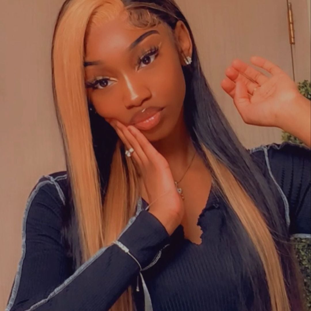 Mid-Back Straight Hair With Blonde Stripe — Skunk Stripe Hair