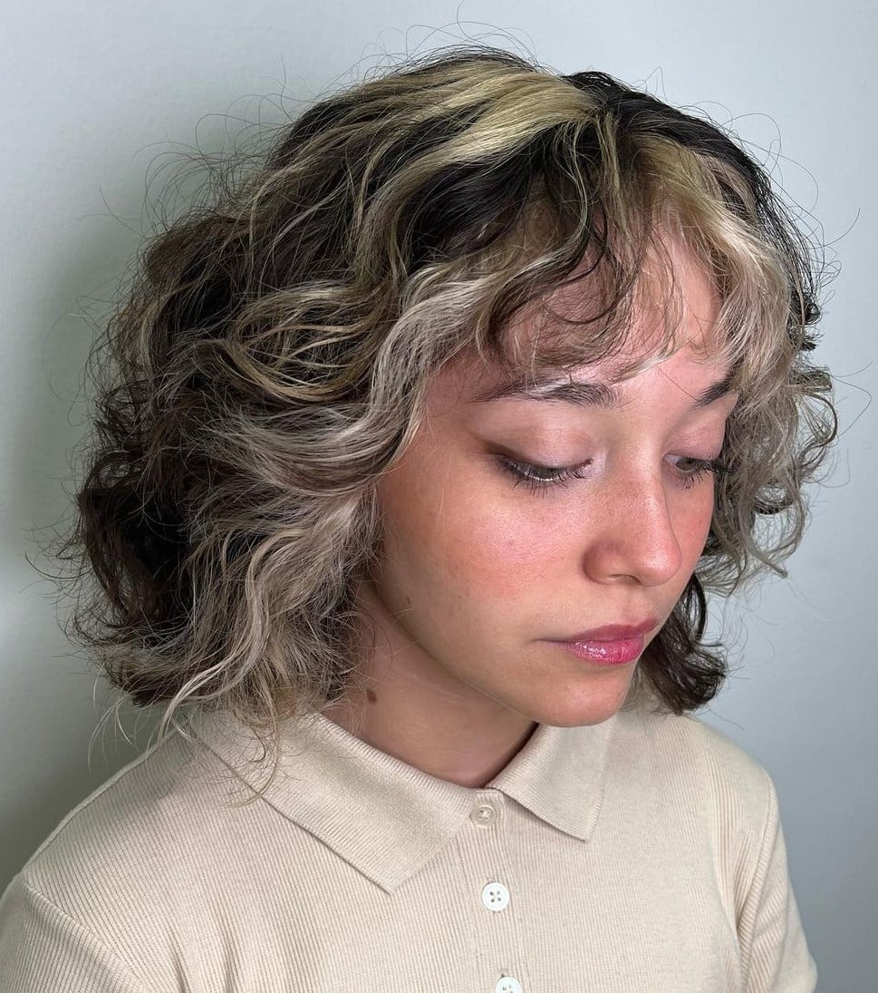 Collarbone Layers With Black And Blonde Stripes — Skunk Stripe Hair
