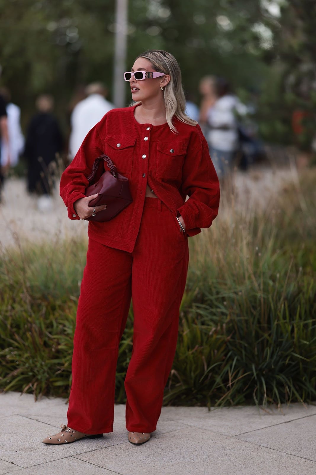 Red corduroy matching set — Smart Casual Outfits