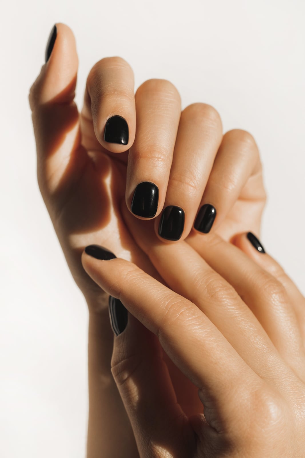 Opaque Black Glossy Squoval Nails