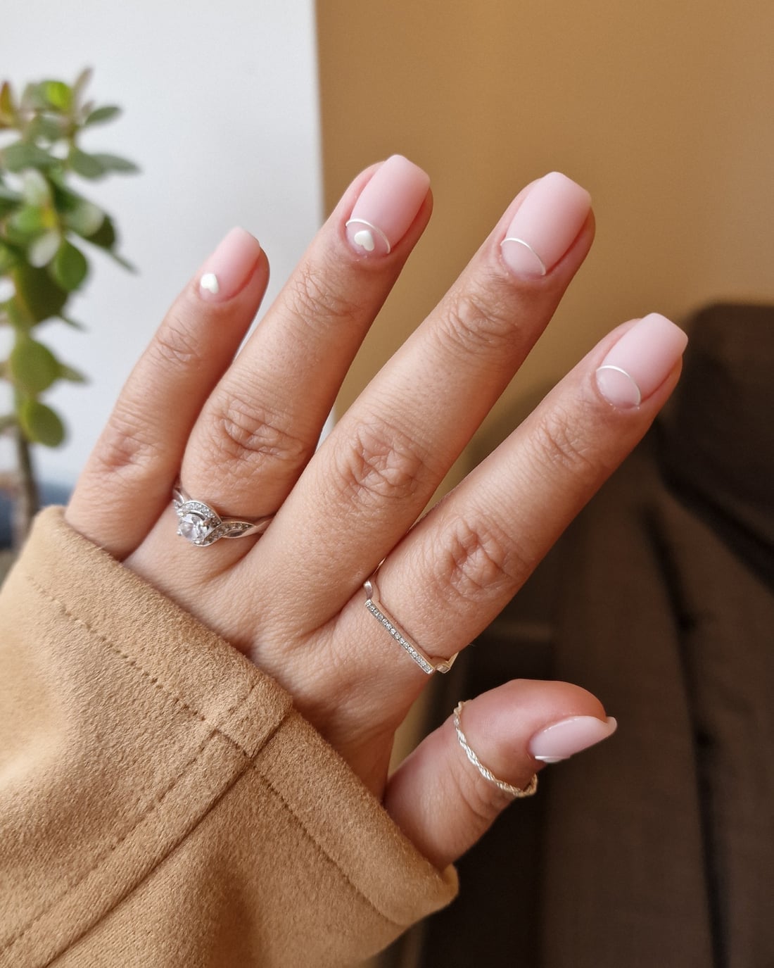 Milky Nude Squoval with White Dot Art — Squoval Nails