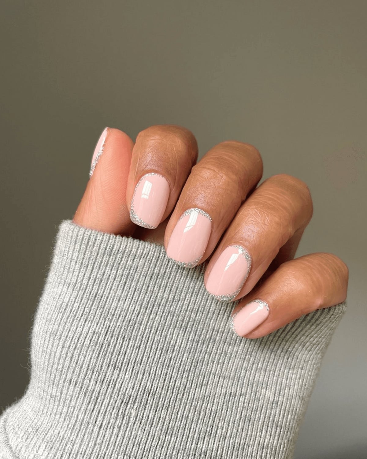 Matte Pale Pink with Silver Lines — Squoval Nails