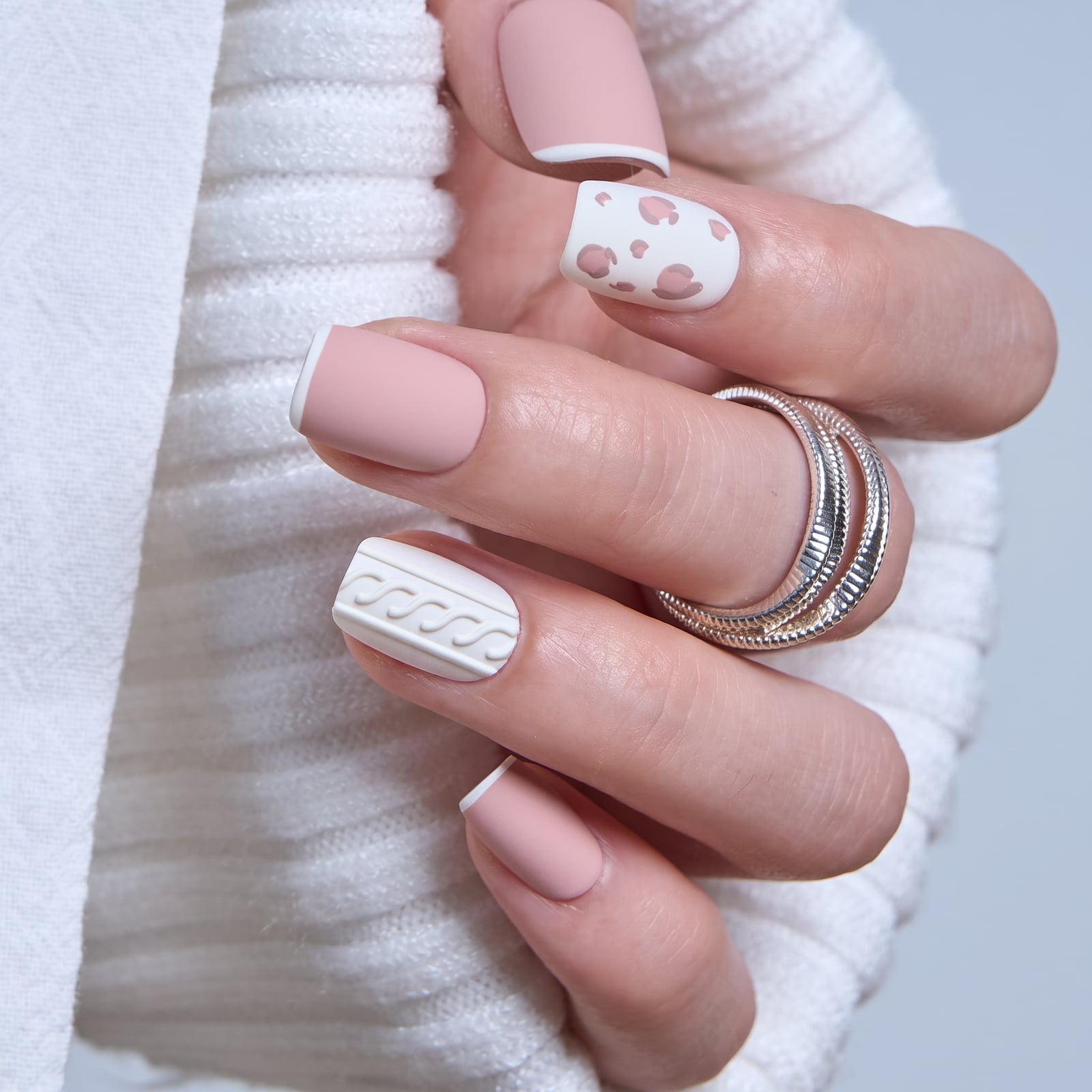 Pale Pink Square with Silver Glitter Line — Squoval Nails