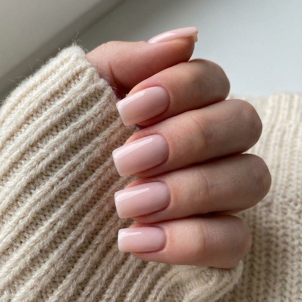 Glossy Milky Pink Squoval Nails