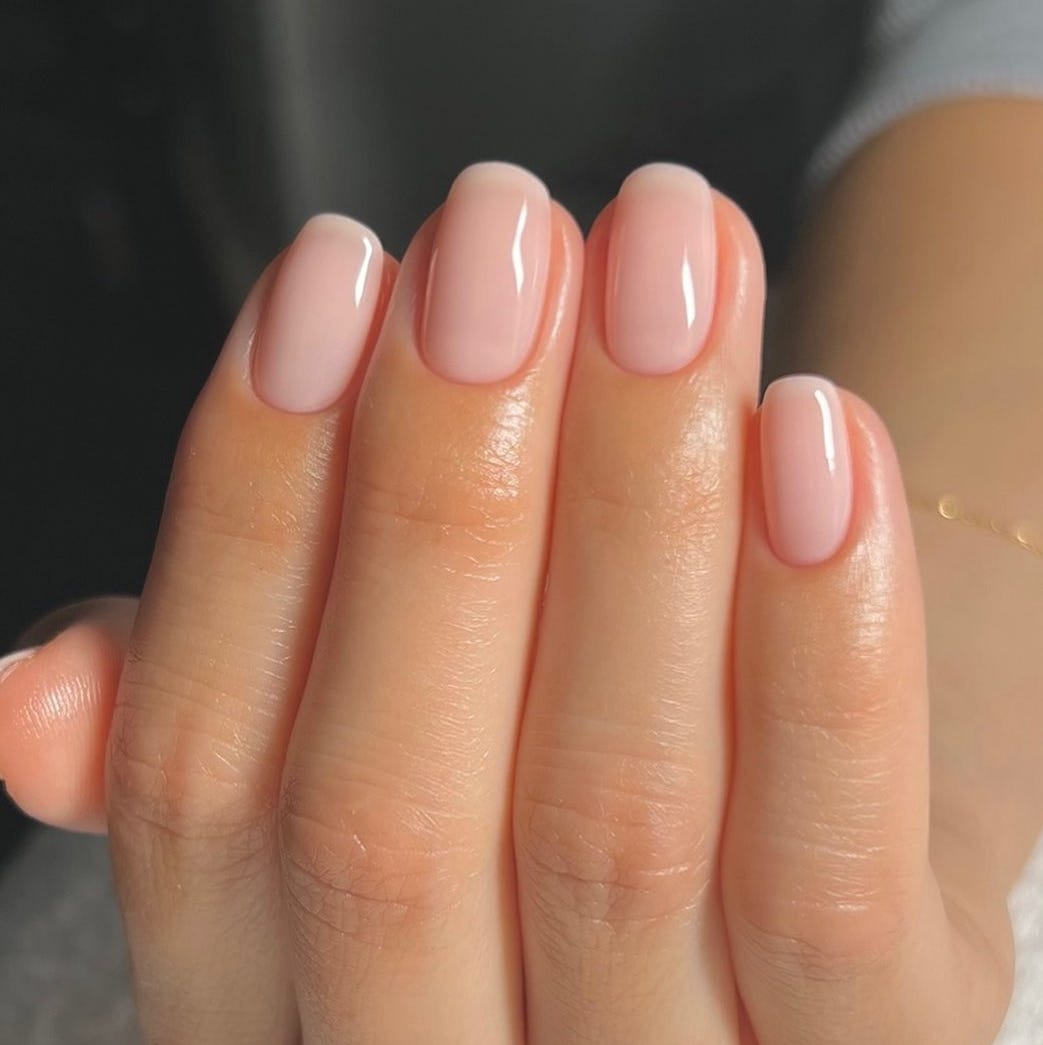 Sheer Milky Pink French Tip Nails — Squoval Nails