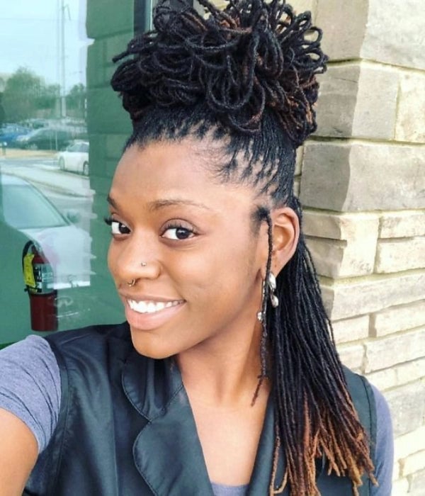 Chin Length Black Starter Locs Grid Part