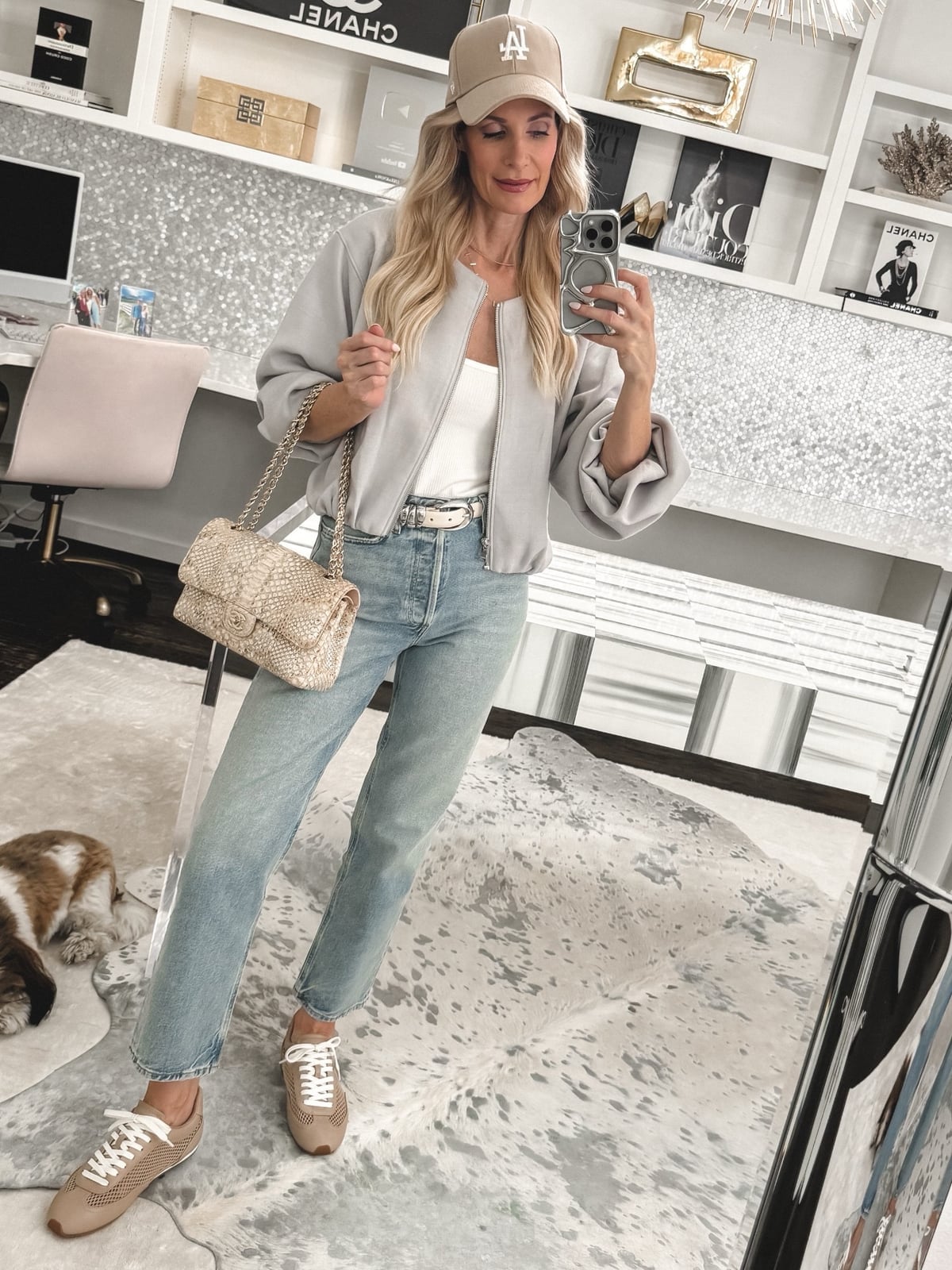 Bomber Jacket With Straight Leg Jeans and Baseball Cap — Straight Leg Jeans Outfits