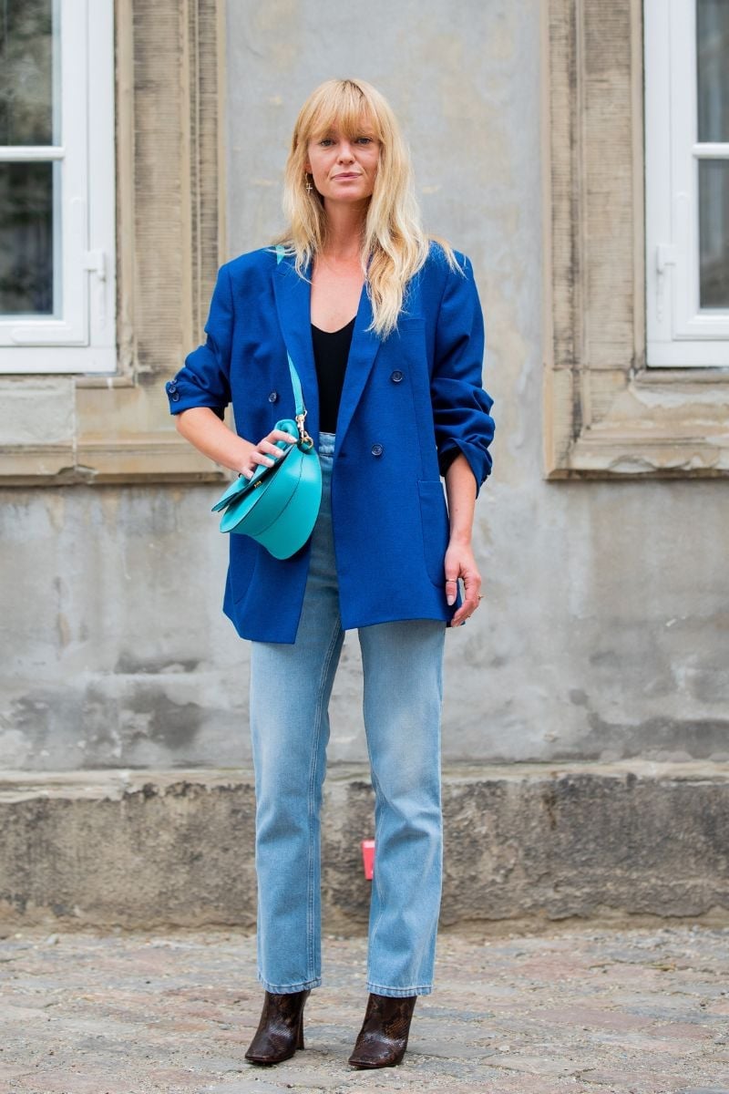 Royal Blue Blazer With Straight Leg Jeans — Straight Leg Jeans Outfits