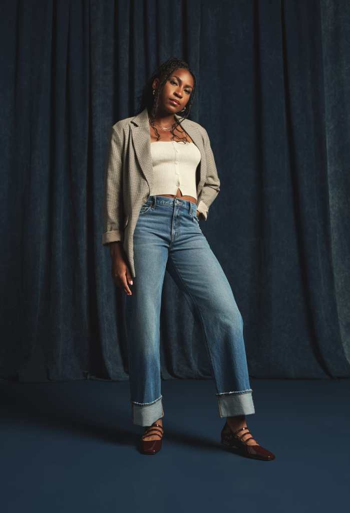 Plaid Blazer With Cuffed Straight Leg Jeans — Straight Leg Jeans Outfits