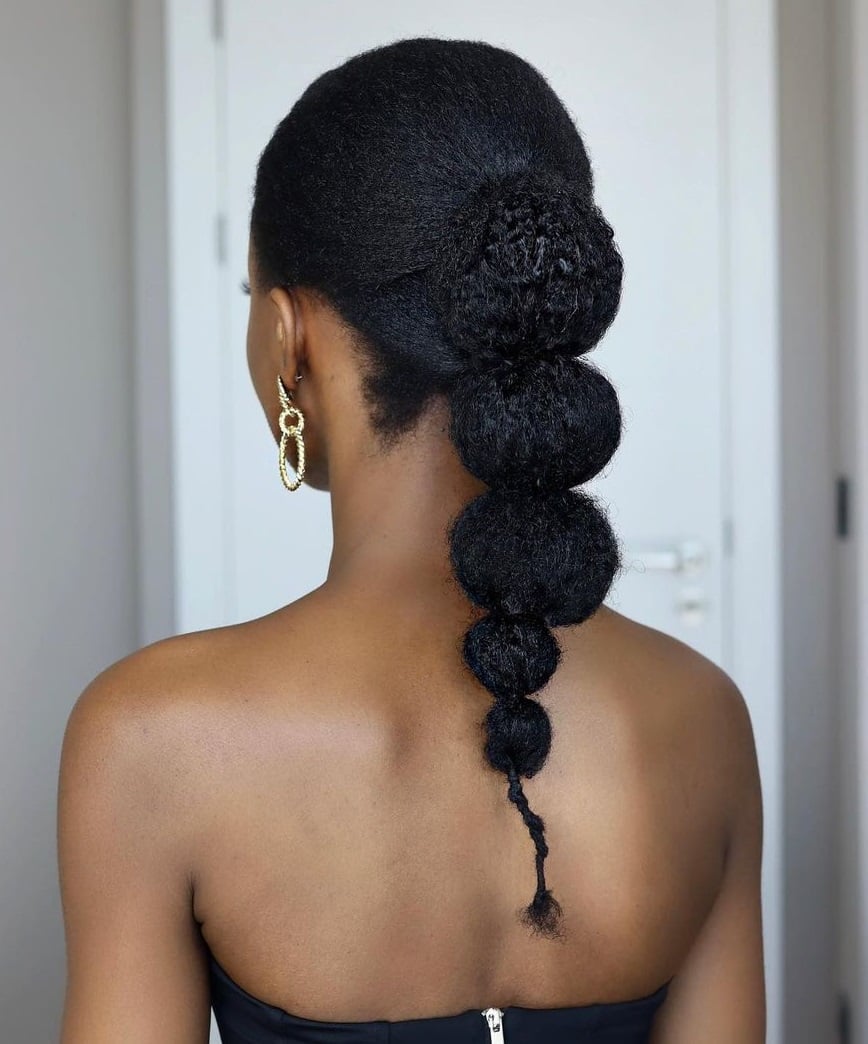 Mid-Back Bubble Ponytail With Braids Mid-Back Bubble Ponytail With Braids — Trendy 4c Hair