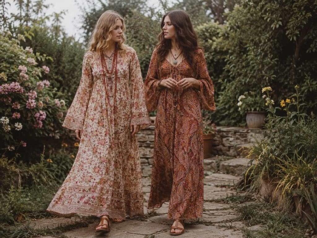 Floral and Paisley A-Line Maxi Dresses Floral and Paisley A-Line Maxi Dresses — Trendy 70s Style