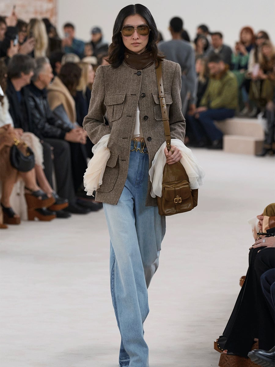 Textured Jacket Over White Top With Wide-Leg Jeans Textured Jacket Over White Top With Wide-Leg Jeans — Trendy 70s Style
