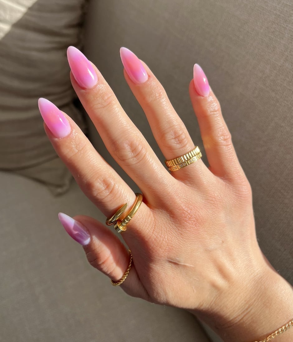 Milky Pink To White Gradient Long Almond Nails Milky Pink To White Gradient Long Almond Nails — Trendy Almond Nails