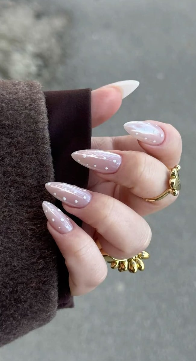 Sheer Pink Pearly Glaze Polka Dot Long Almond Nails Sheer Pink Pearly Glaze Polka Dot Long Almond Nails — Trendy Almond Nails