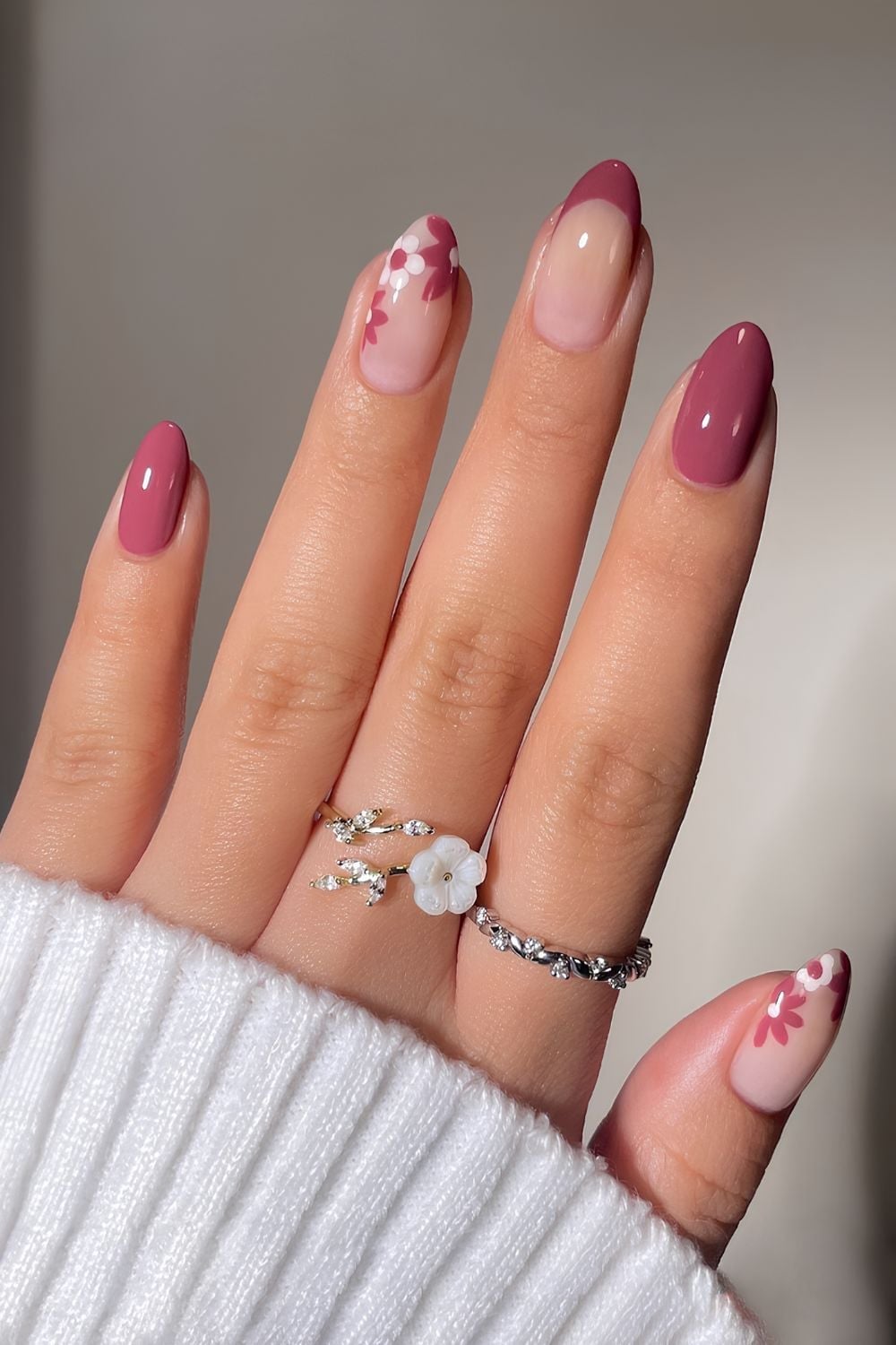 Deep Pink French Floral Medium Almond Nails Deep Pink French Floral Medium Almond Nails — Trendy Almond Nails