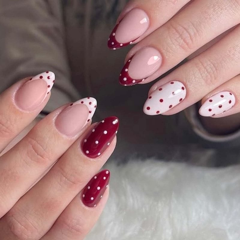 Red and White Polka Dot Medium Almond Nails Red and White Polka Dot Medium Almond Nails — Trendy Almond Nails