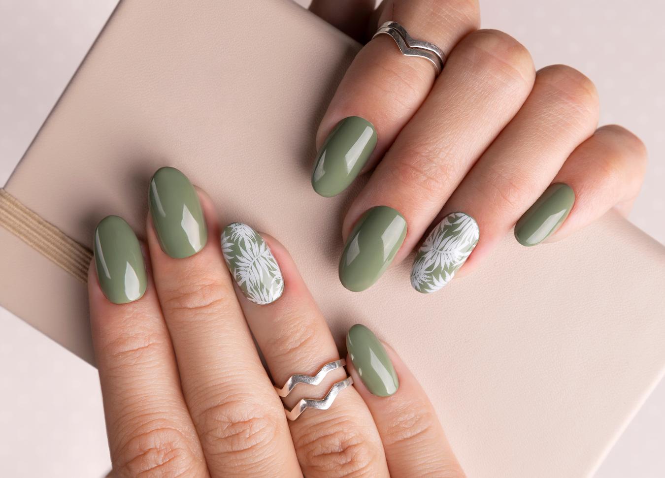 Sage Green With White Line Art Short Almond Nails Sage Green With White Line Art Short Almond Nails — Trendy Almond Nails