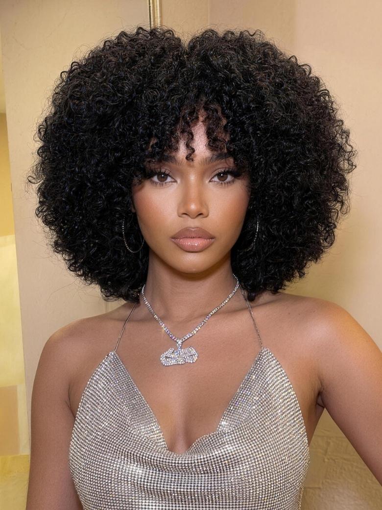 Beautyforever Chic Short Afro Kinky Curly Wig Machine Made Glueless Fluffy Curly Bob Human Hair Wigs
