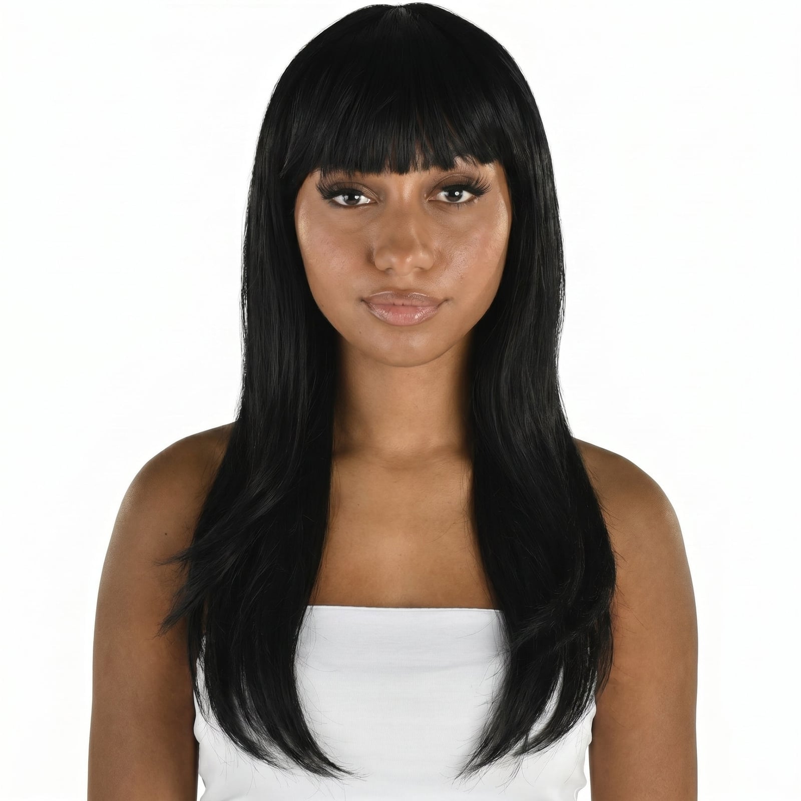 Collarbone Straight Hair With Full Bangs — Trendy Black Wig