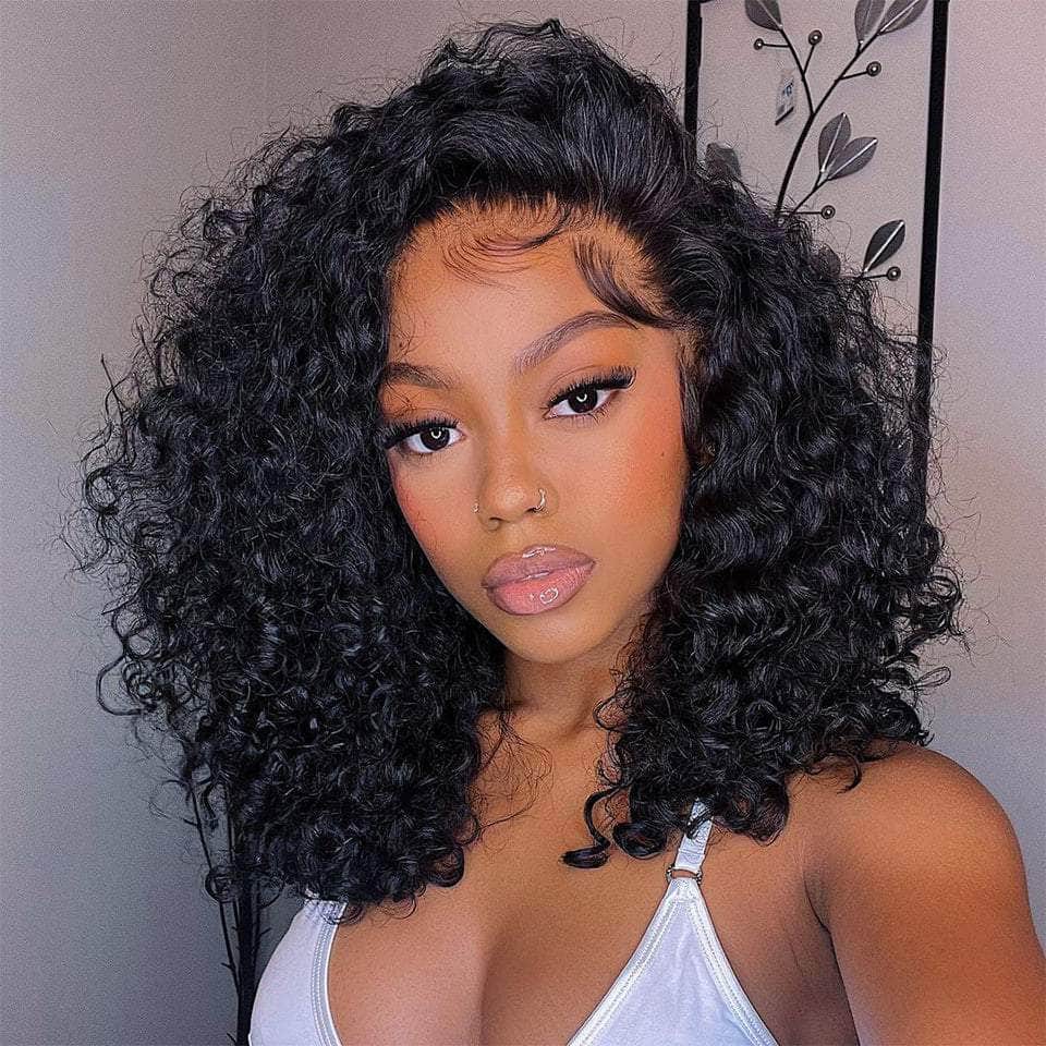Curly Black Bob With Curtain Bangs — Trendy Black Wig