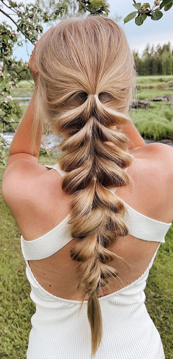 Voluminous Blonde Pull-Through Braid — Trendy Braids to the Back