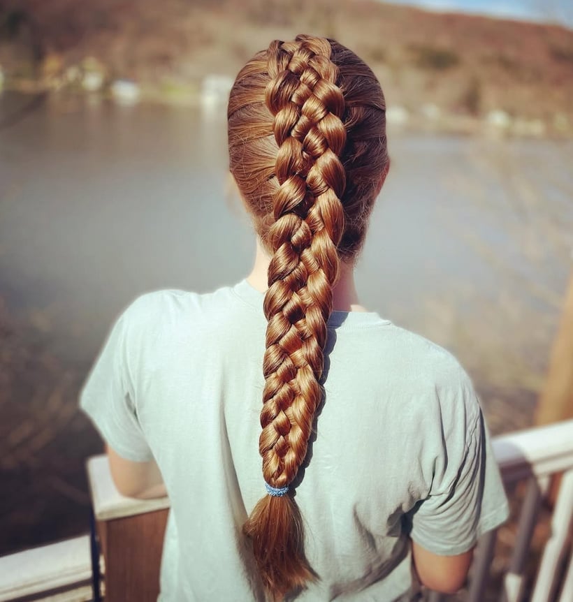 Medium Brown Dutch Braid with Auburn Highlights — Trendy Braids to the Back