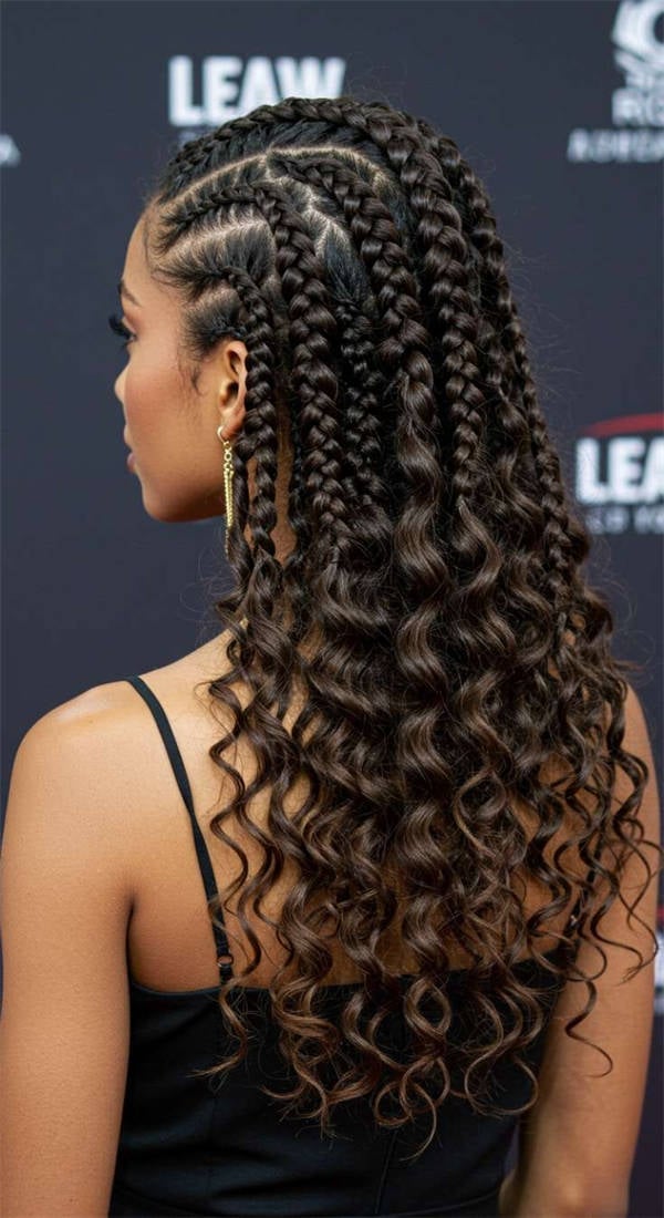 Intricate Tribal Braids with Curly Extensions — Trendy Braids to the Back