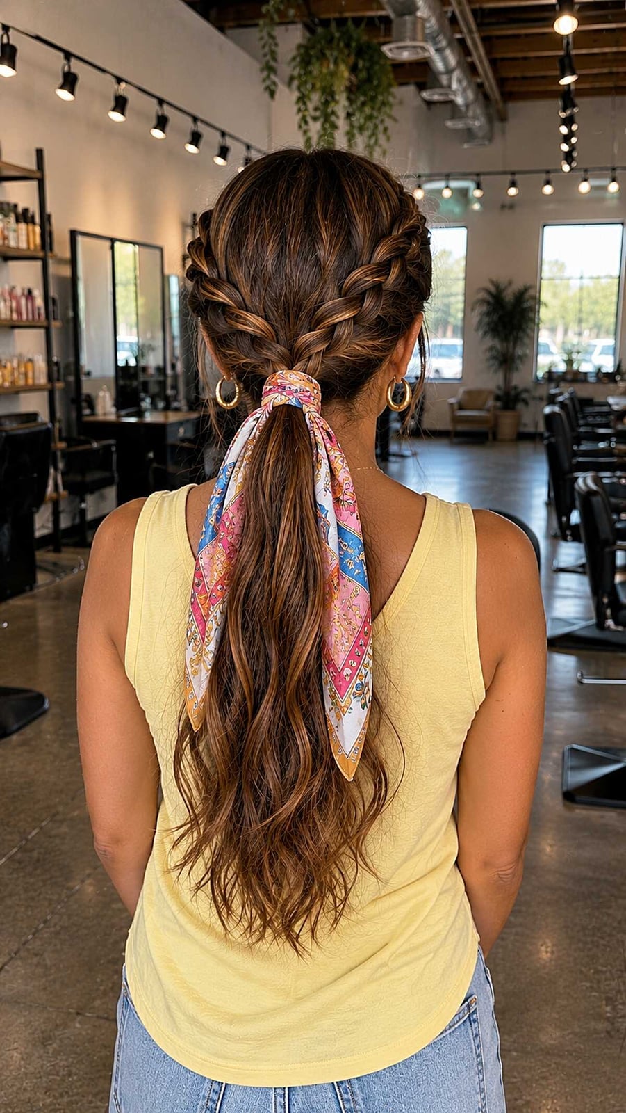 French Braids into Scarf Ponytail — Trendy Braids to the Back