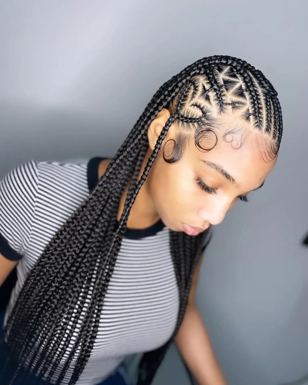 Cornrows with Geometric Pattern Box Braids — Trendy Braids to the Back