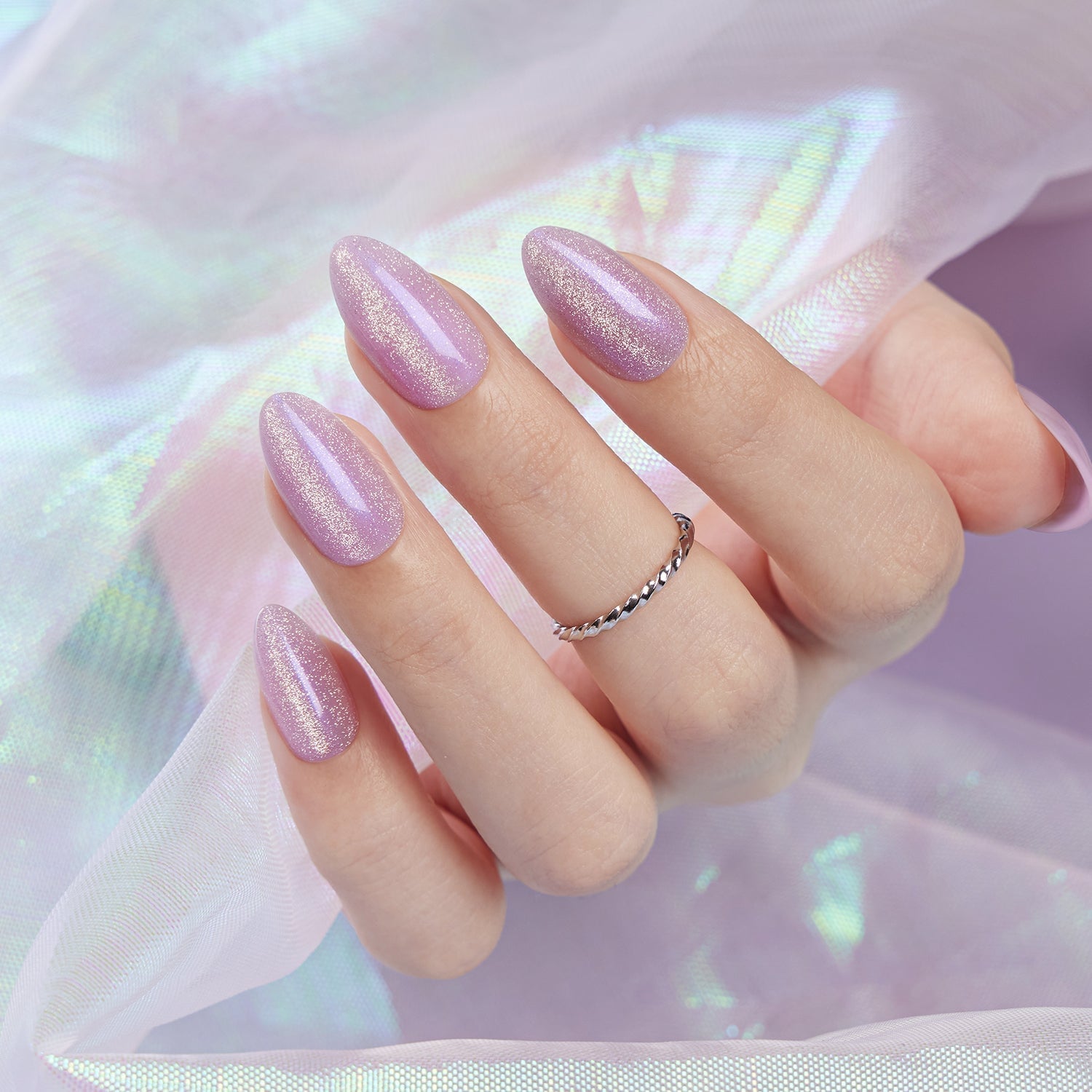 Short Oval Nails In Shimmering Pale Lavender — Trendy Bridal Nails