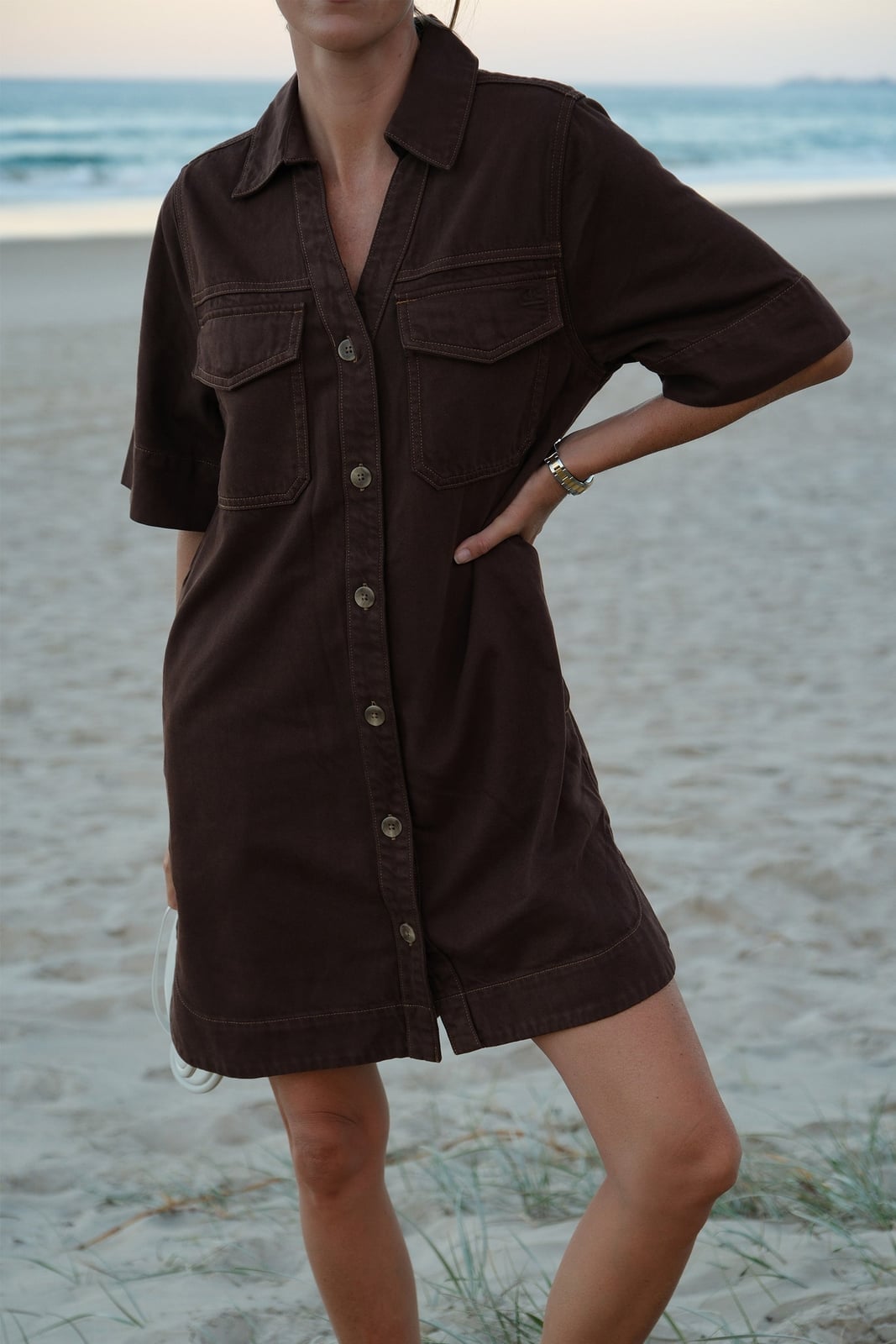 Chocolate Brown Denim Shirt Dress — Trendy Brown Outfits