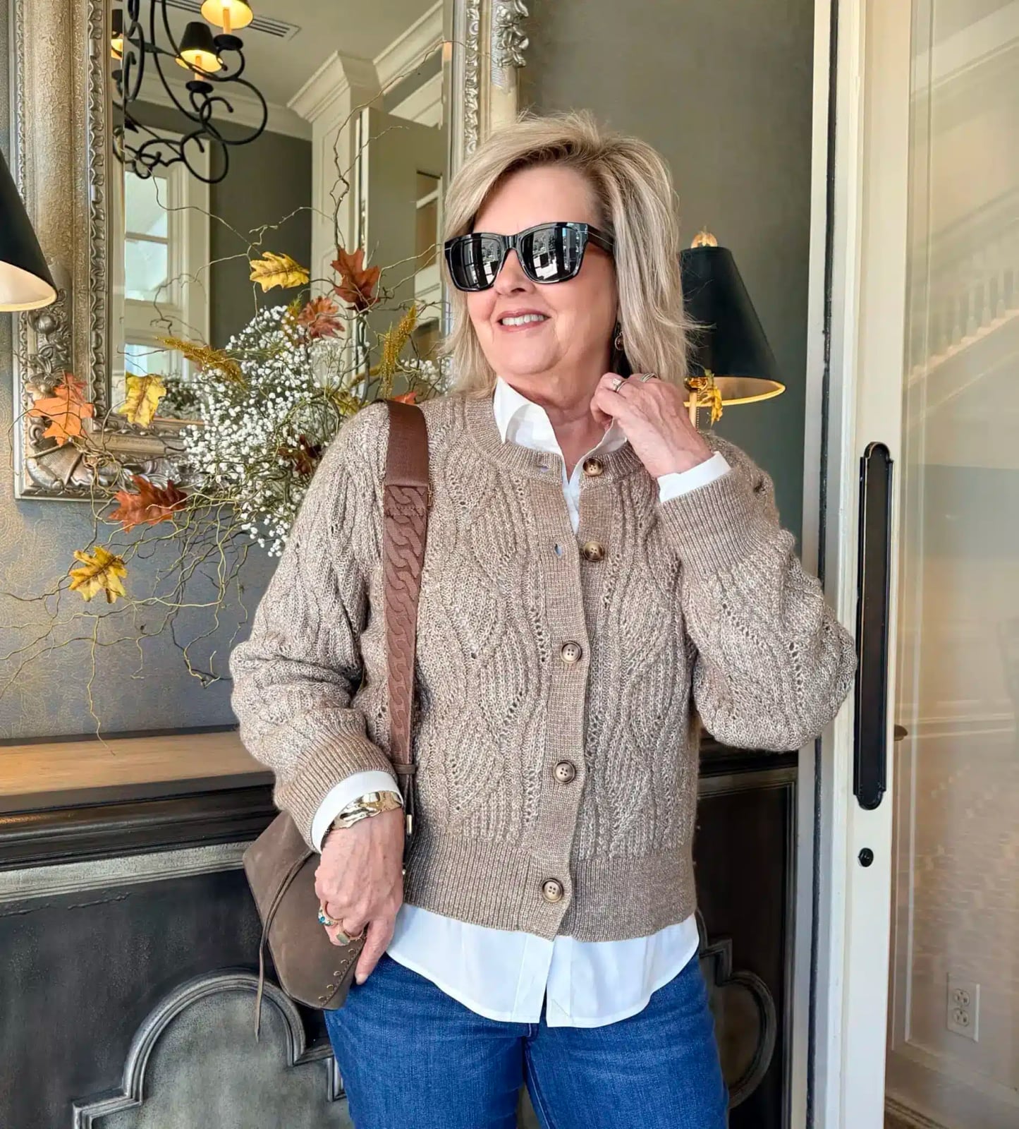 Beige Cardigan with Blue Jeans — Trendy Brown Outfits