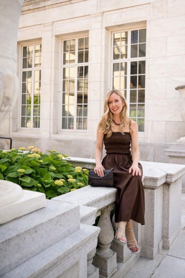Brown Smocked Bodice Maxi Dress — Trendy Brown Outfits