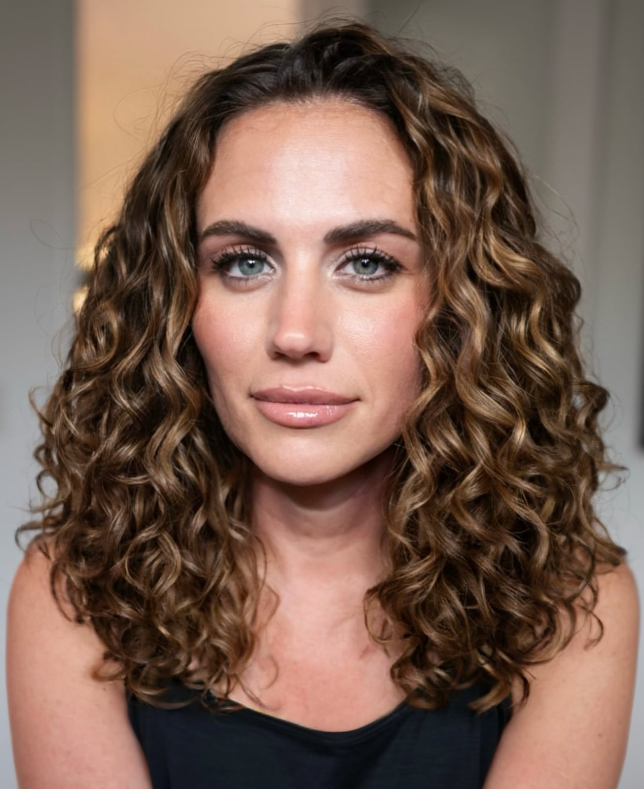 Shoulder Medium Brown With Honey Balayage — Trendy Curly Hair Color