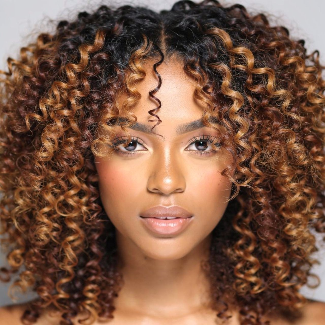 Dark Brown With Golden Brown and Auburn Highlights — Trendy Curly Hair Color