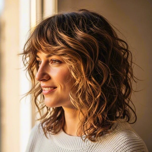 Collarbone Curly Hair with Face-Framing Layers and Middle Parting Collarbone Curly Hair with Face-Framing Layers and Middle Parting — Trendy Curly Hair Down