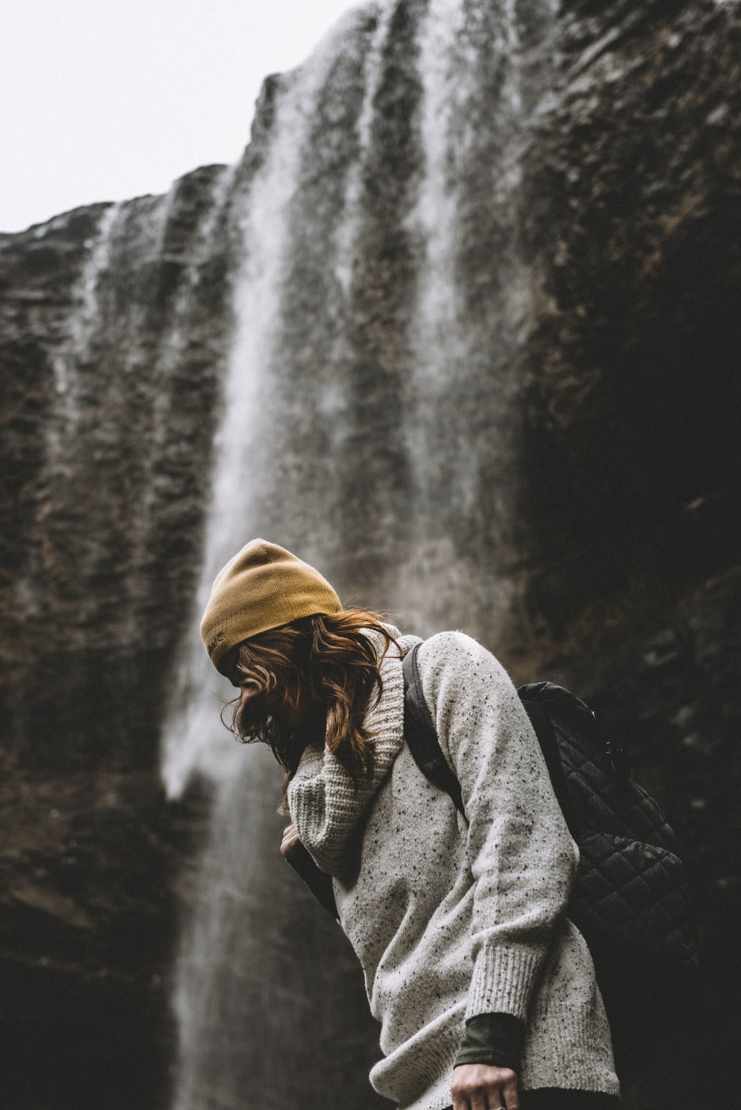 Chunky Knit Sweater Over Dark Green Base Layer — Trendy Cute Hiking Outfit